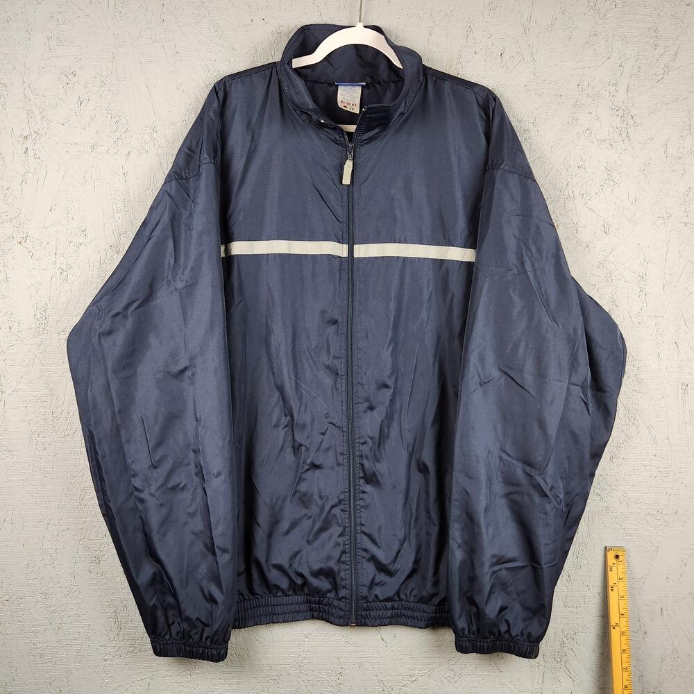 Vintage Reebok Track Jacket Mens 2XLT Navy Blue Windbreaker Full Zip Mesh Lined
